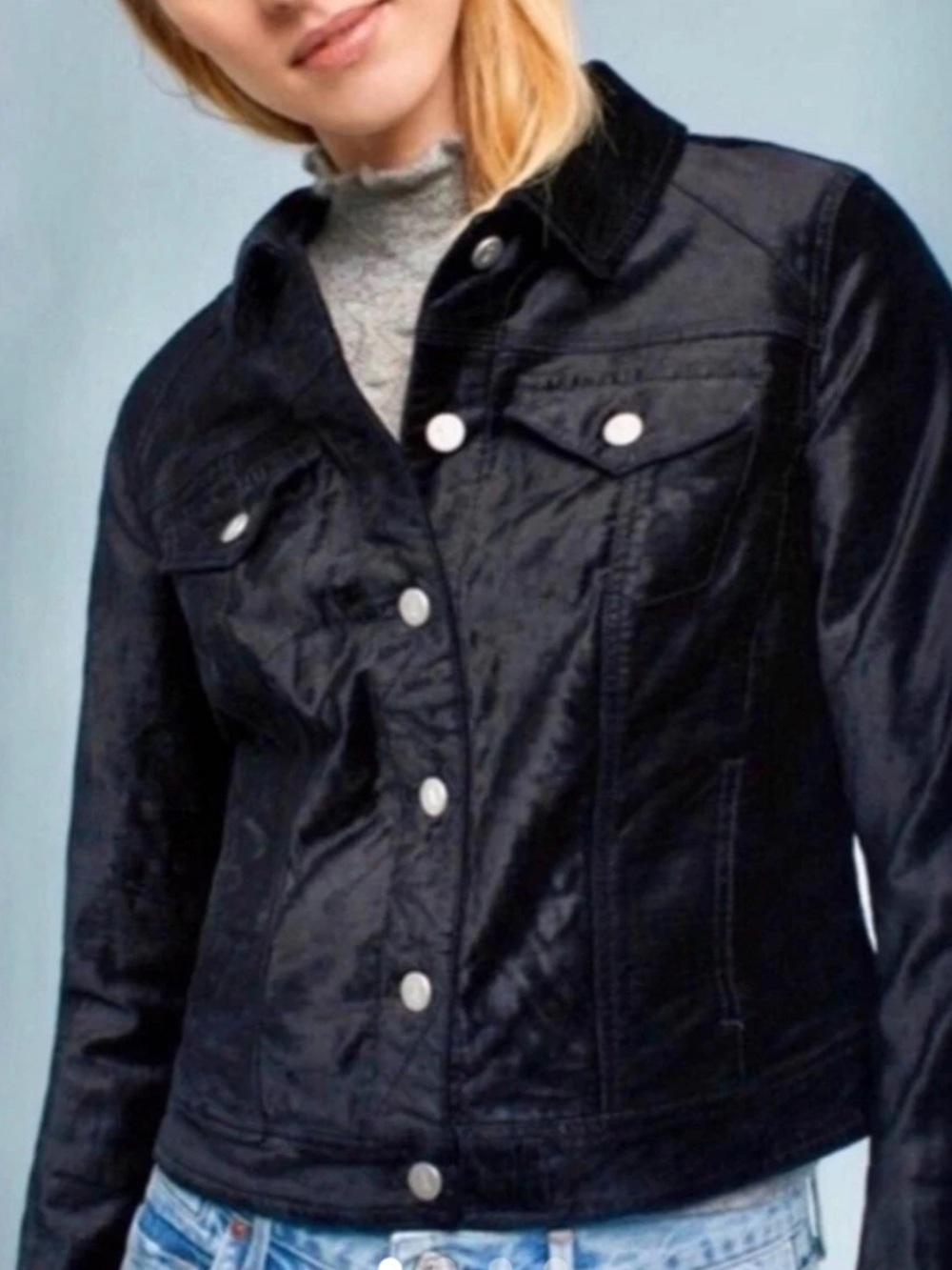 Pilcro and the Letterpress Black Corduroy Jacket with Silver Buttons. Small.
